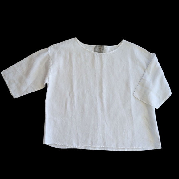 Chalet Linen Dropped Shoulder Pullover Blouse MEDIUM White - Picture 7 of 10